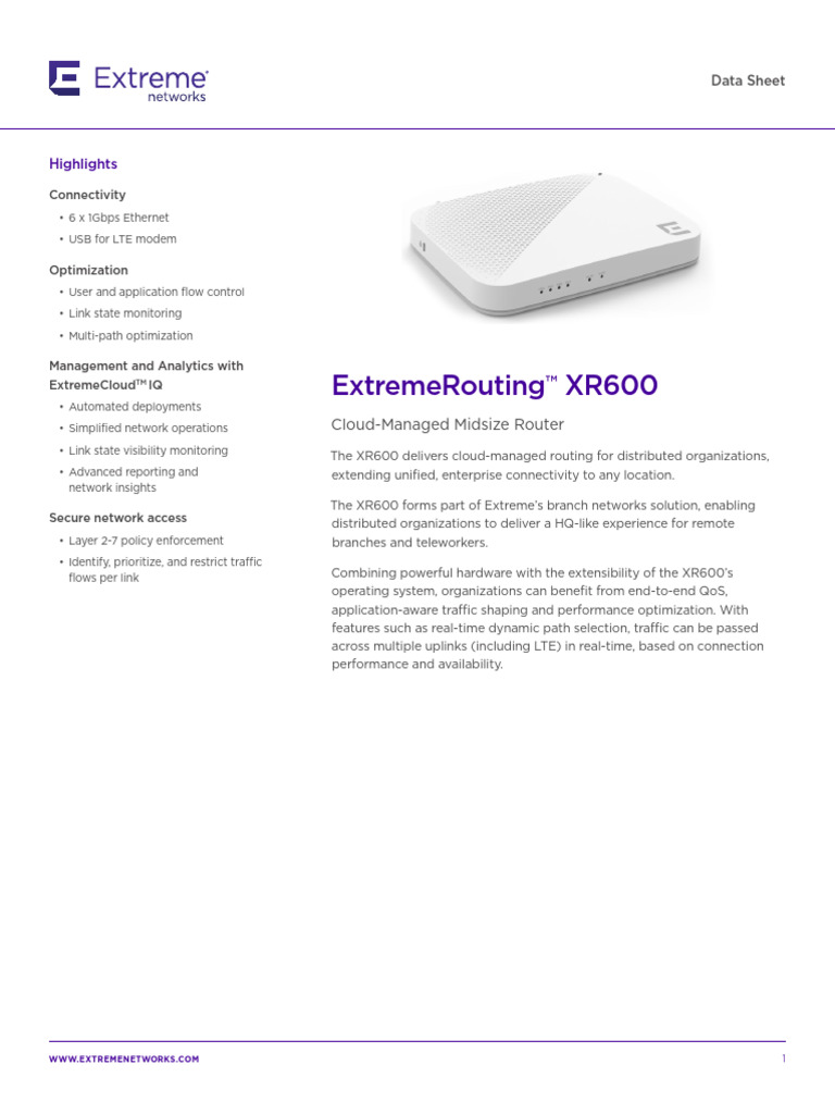 ExtremeRouting XR600 Cloud Router Overview | PDF | Computer Network ...