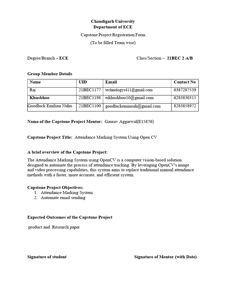 ECE Capstone Project Registration Form | PDF