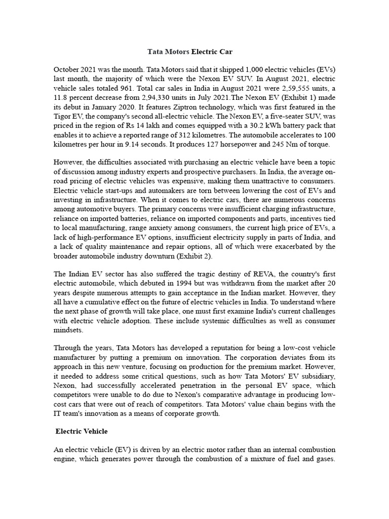 Tata Motors' EV Strategy in India | PDF | Electric Vehicle | Electric Car