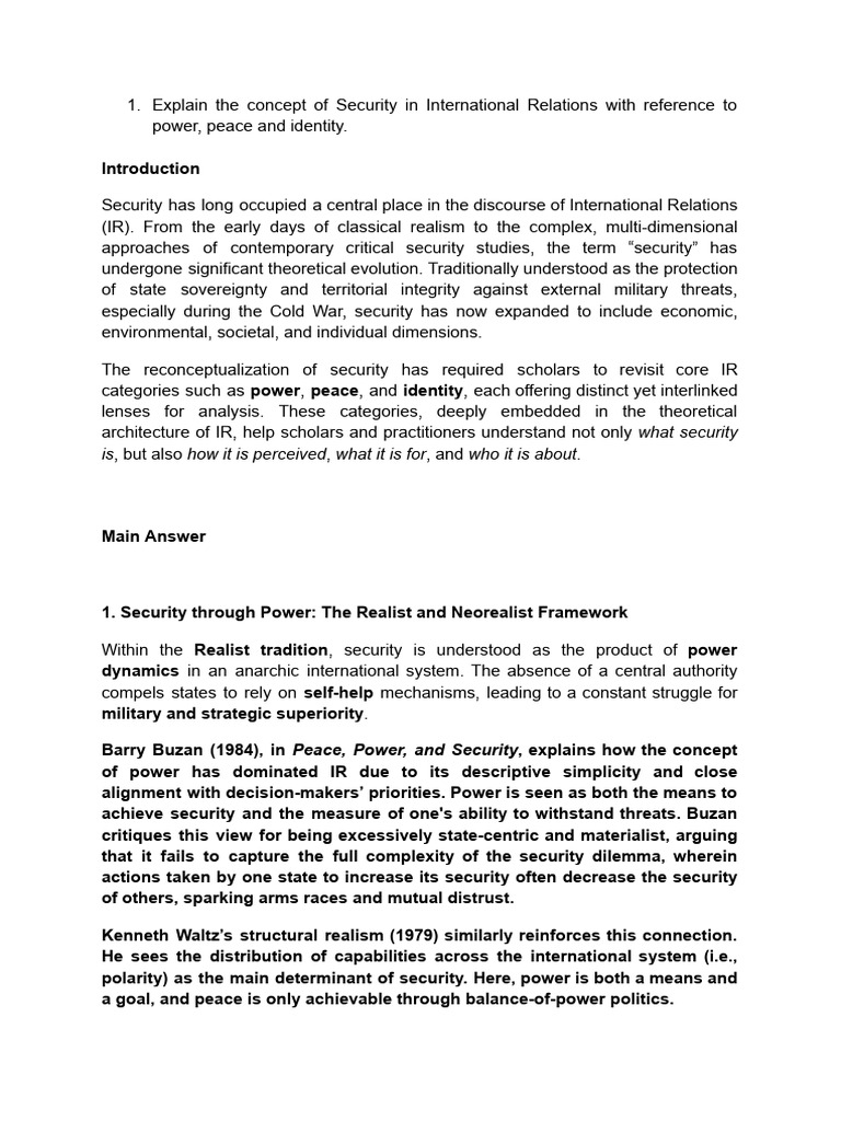 Security in International Relations: Power, Peace, Identity | PDF ...