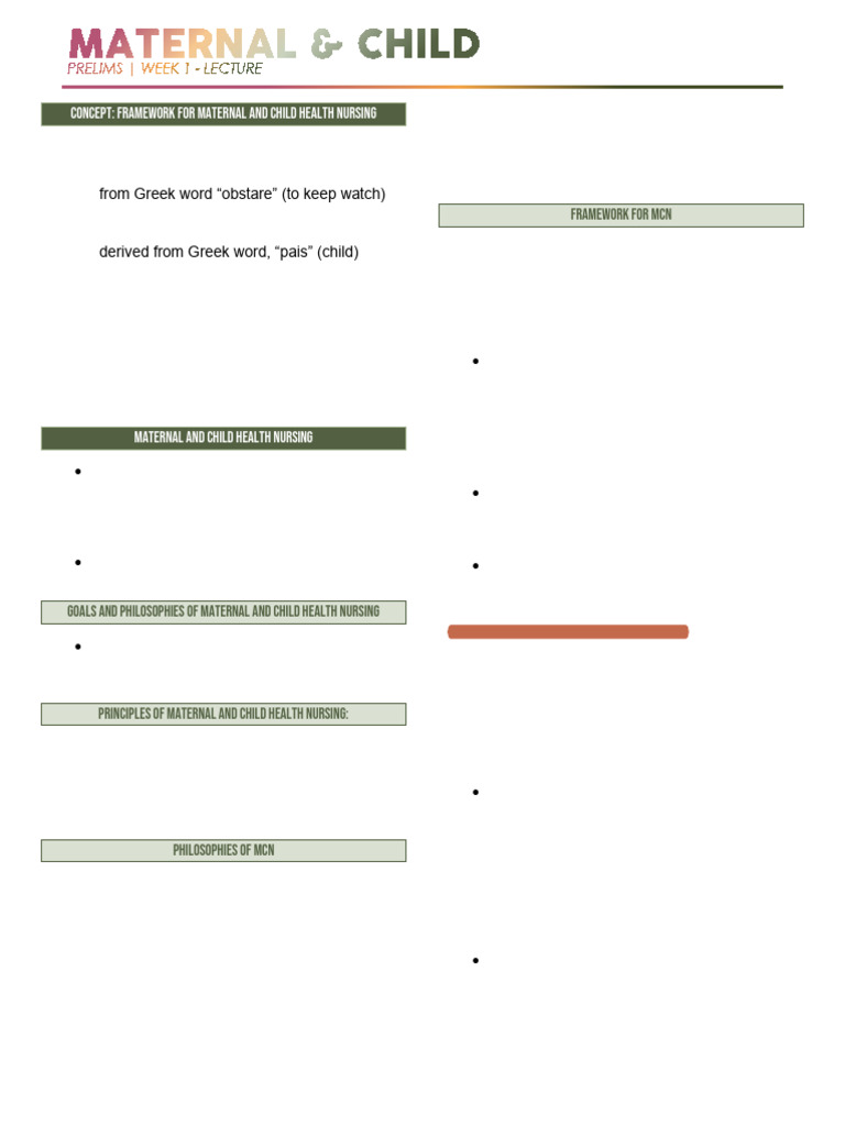 Maternal and Child Health Nursing Framework | PDF | Infants | Pregnancy
