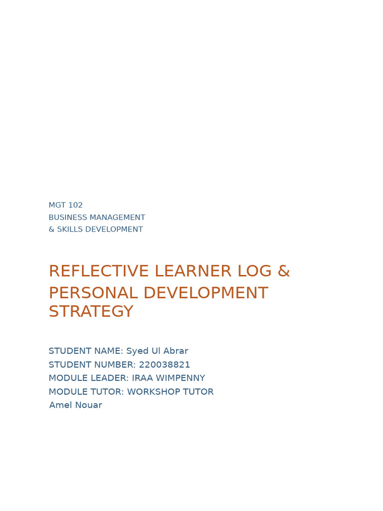 Personal Development Reflection Log | PDF | Mindset | Leadership