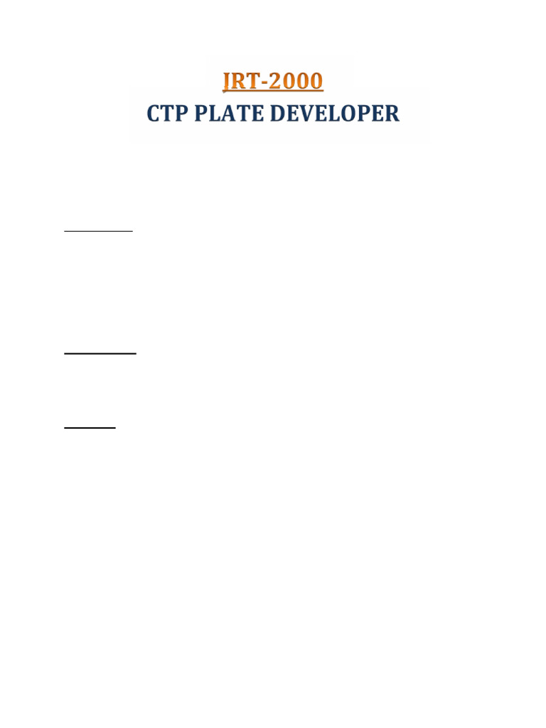 CTP Plate Developer Specifications | PDF