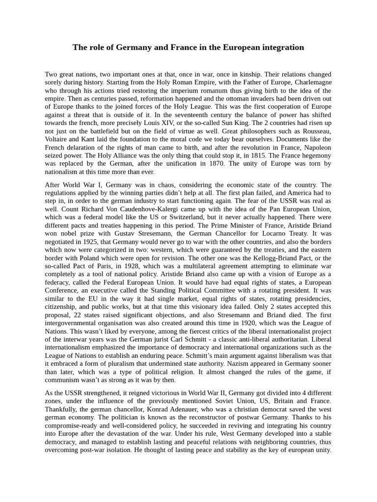 The Role of Germany and France in The European Integration | PDF ...