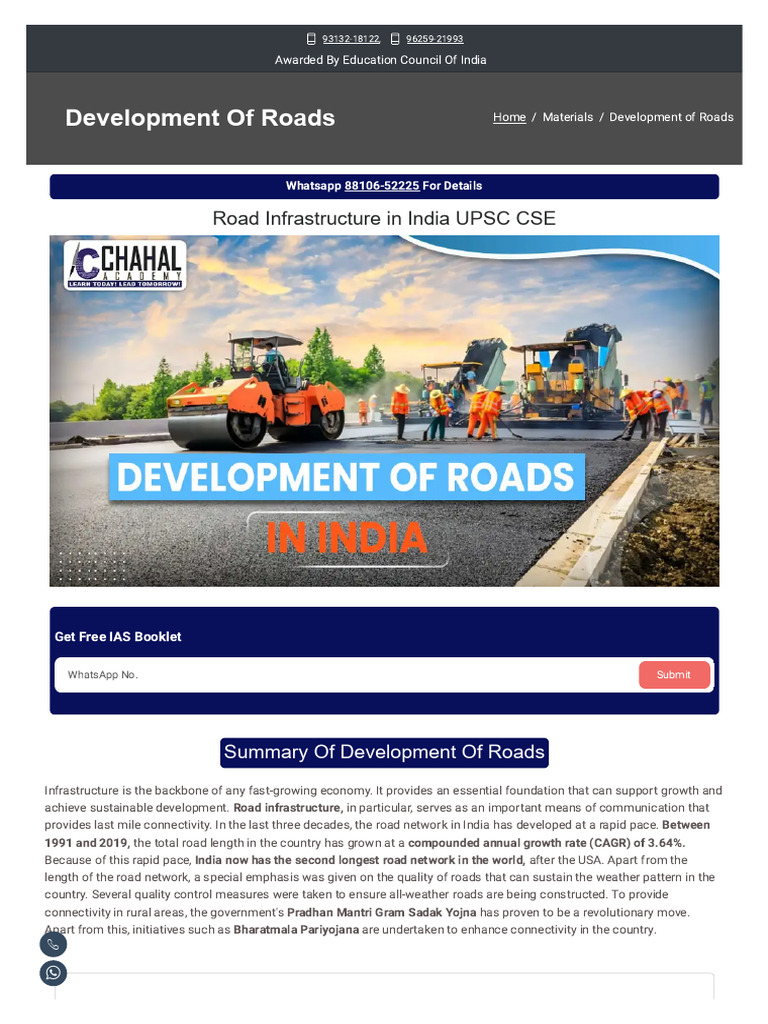Development of Roads - Road Infrastructure in India CSE | PDF | Public ...