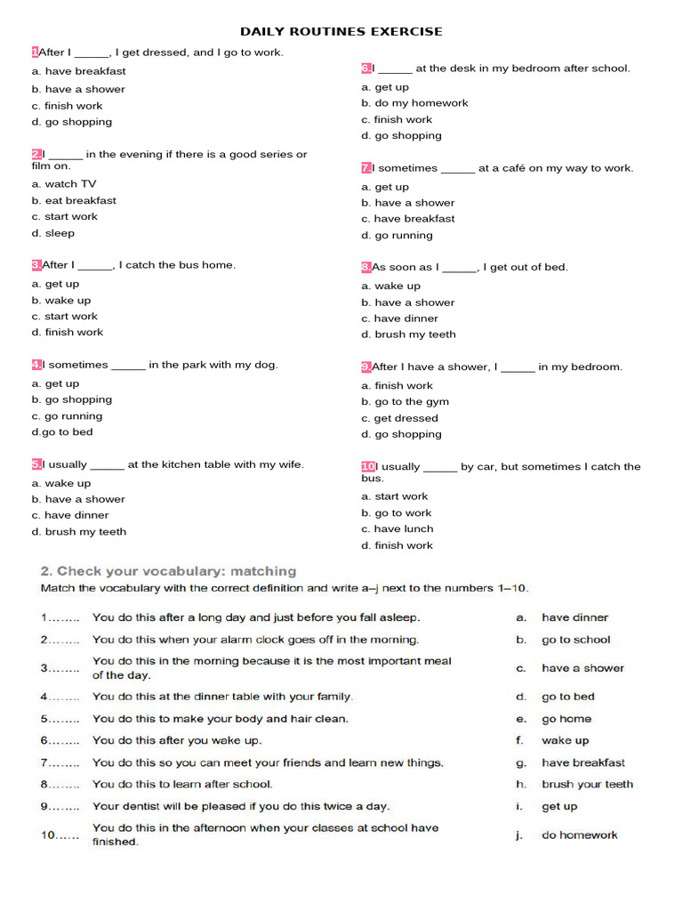 Daily Routines Exercise | PDF