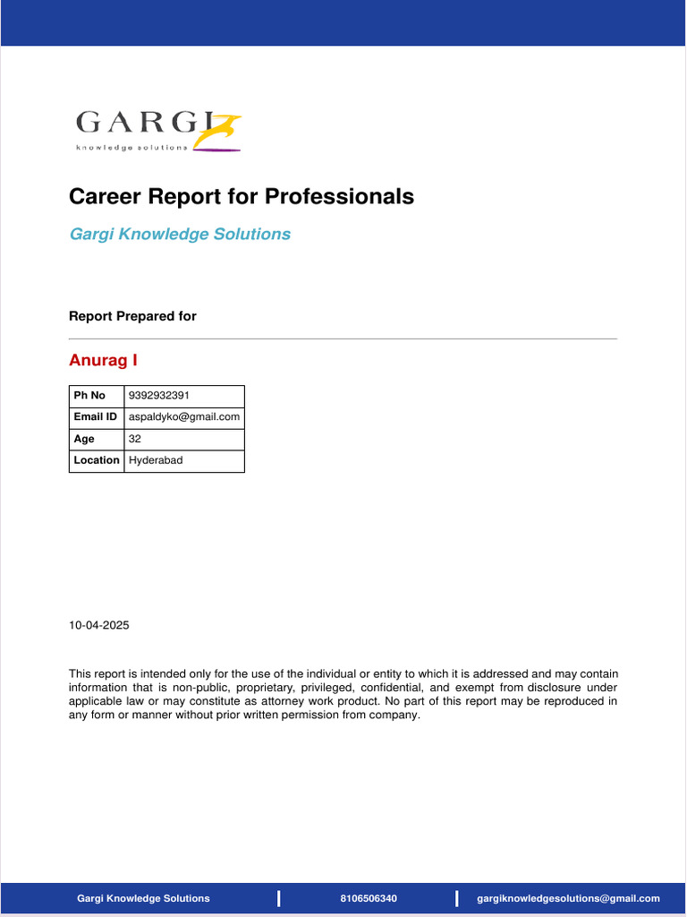 Career Report for Anurag I: Insights & Analysis | PDF | Emotional ...