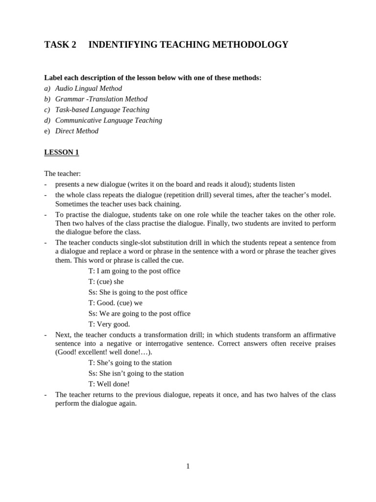 Task 2 - Idenifying Teaching Methods | PDF | Linguistics | Human ...