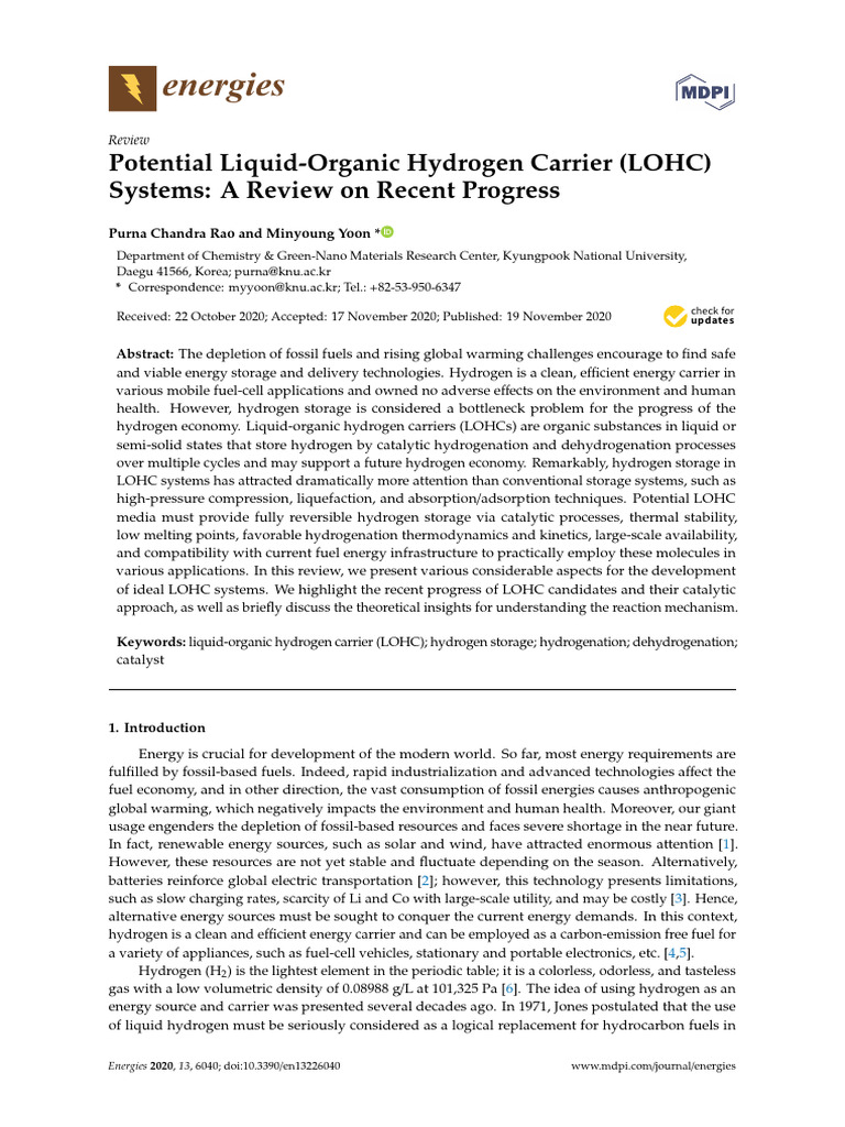 Liquid-Organic Hydrogen Carriers Review | PDF | Hydrogen | Hydrogenation