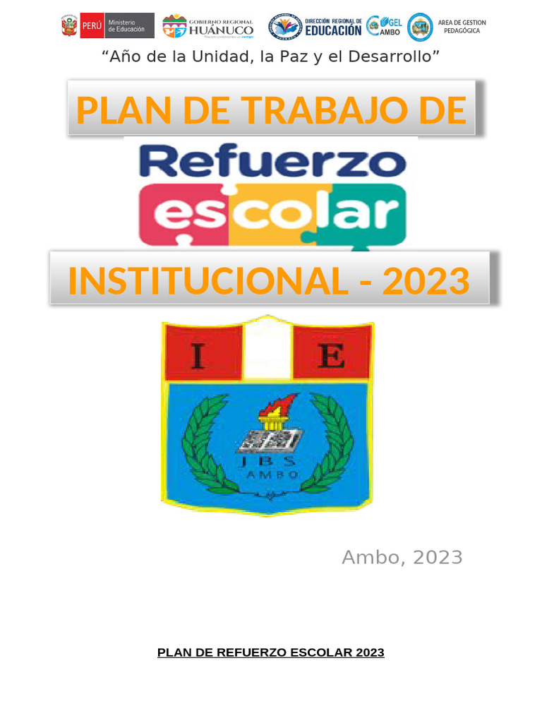 Plan de Refuerzo Escolar 2023 | PDF | Aprendizaje | Evaluación