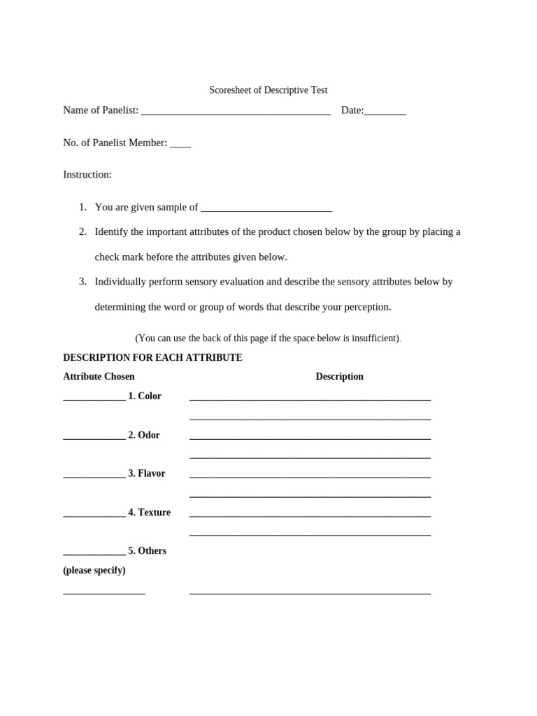 Scoresheet Descriptive Test | PDF