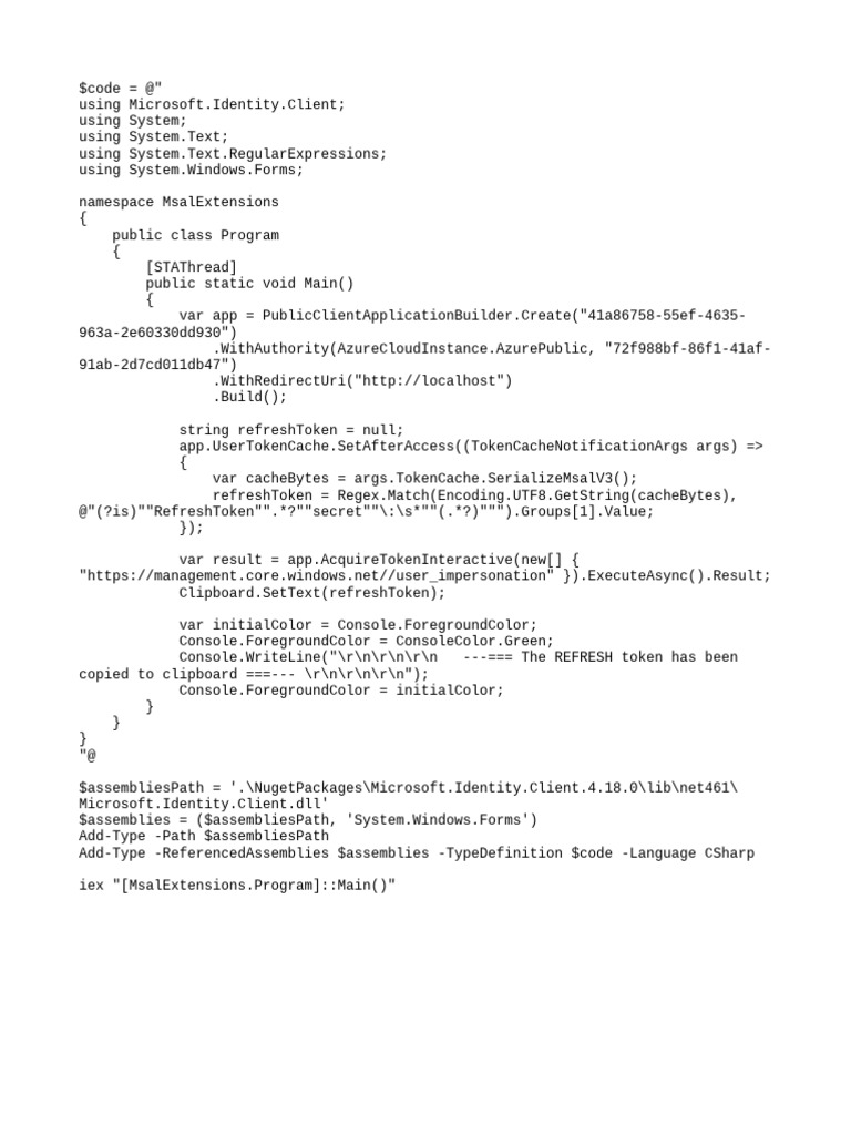 MSAL Refresh Token Clipboard Example | PDF