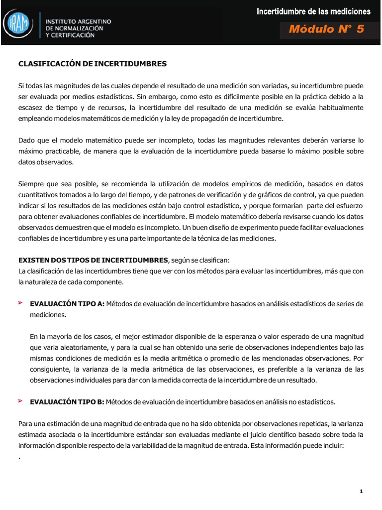 Clasificación y Evaluación de Incertidumbres | PDF | Incertidumbre ...