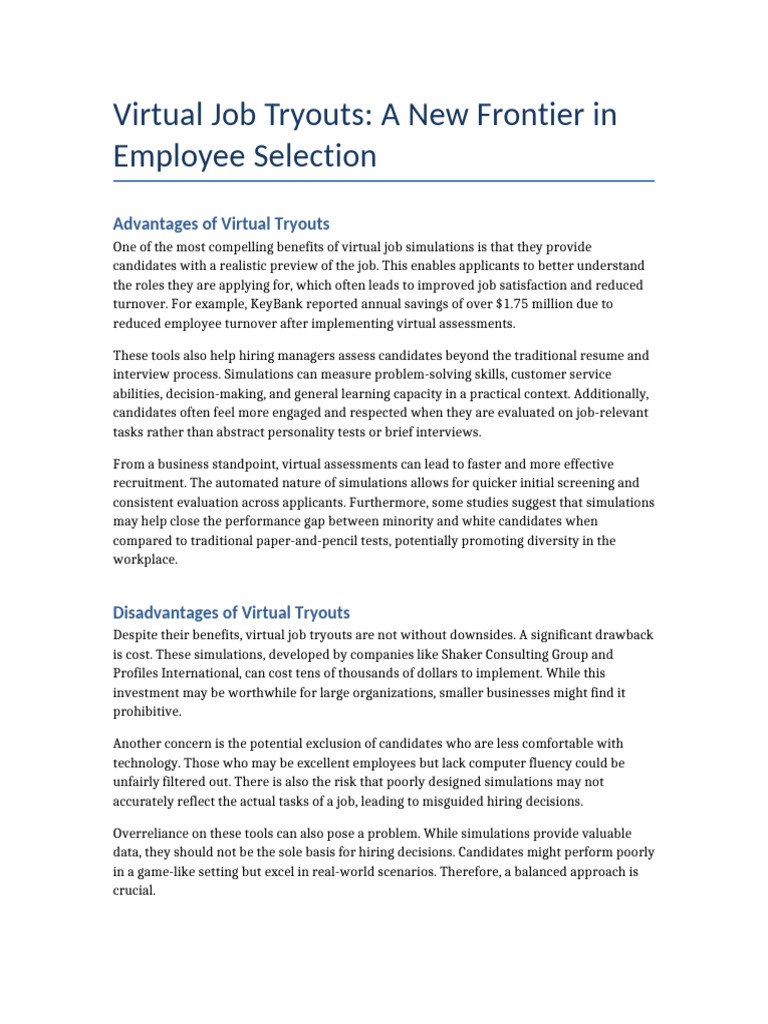 Virtual Job Tryouts Analysis Pdf Recruitment Simulation