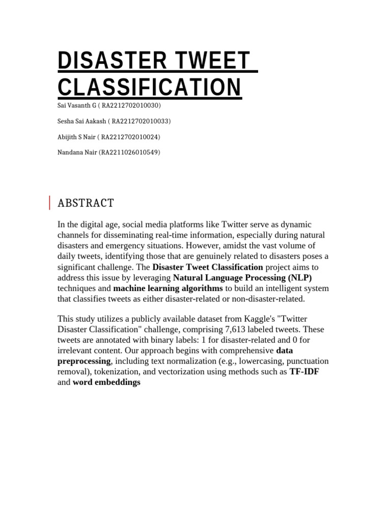 Disaster Tweet Classification System | PDF | Deep Learning ...