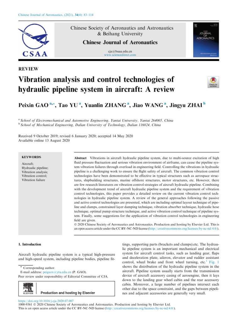 Vibration analysis and control technologies of hydraulic pipeline ...