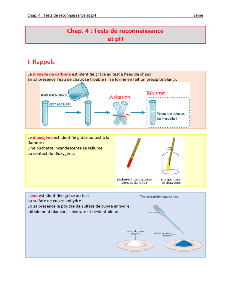 Tests de reconnaissance et pH en 3ème | PDF | Ph | Acide