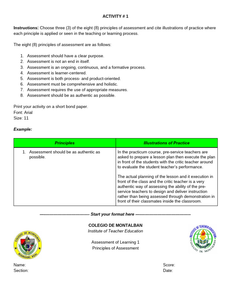 Principles of Assessment Activity Guide | PDF | Teachers | Lesson Plan
