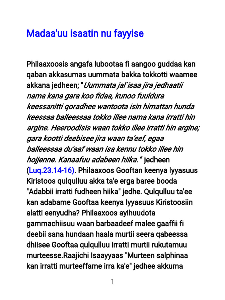Madaa'uu Isaatin Nu Fayyise | PDF