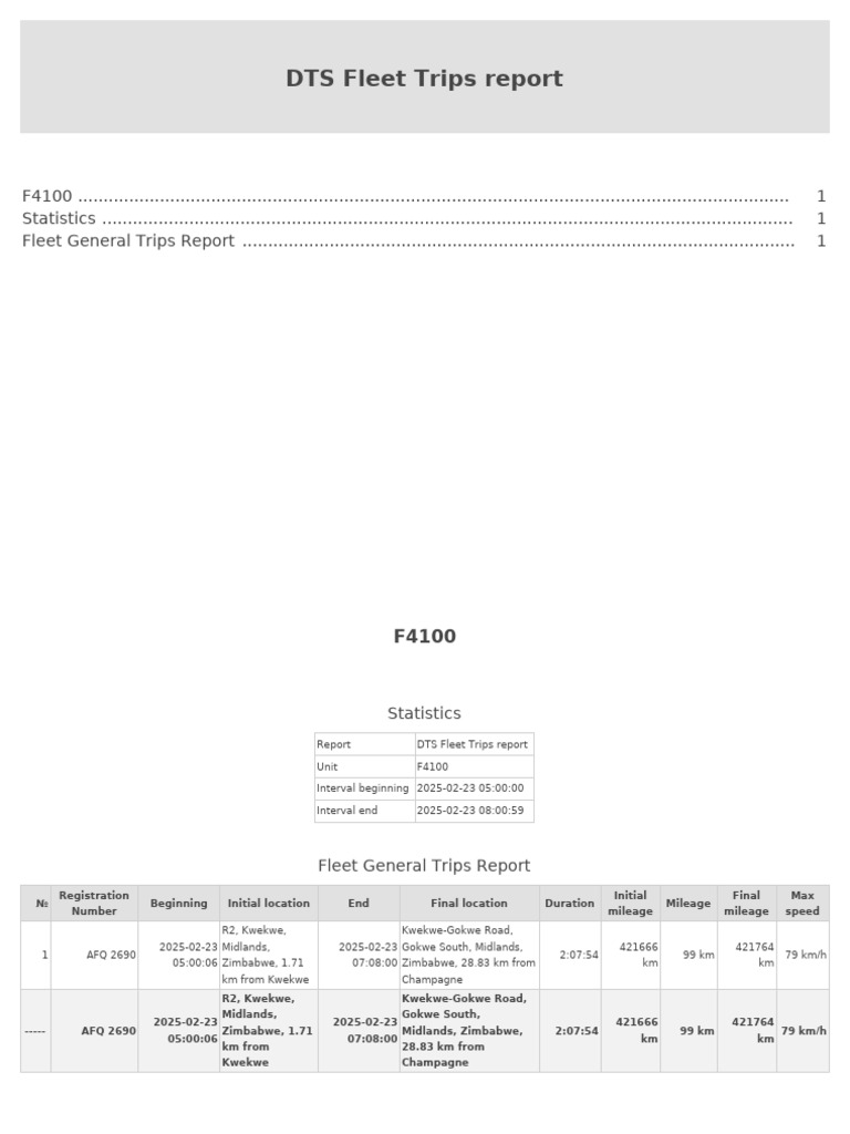 F4100 DTS Fleet Trips Report 2025-03-03 14-19-24 | PDF | Velocity ...