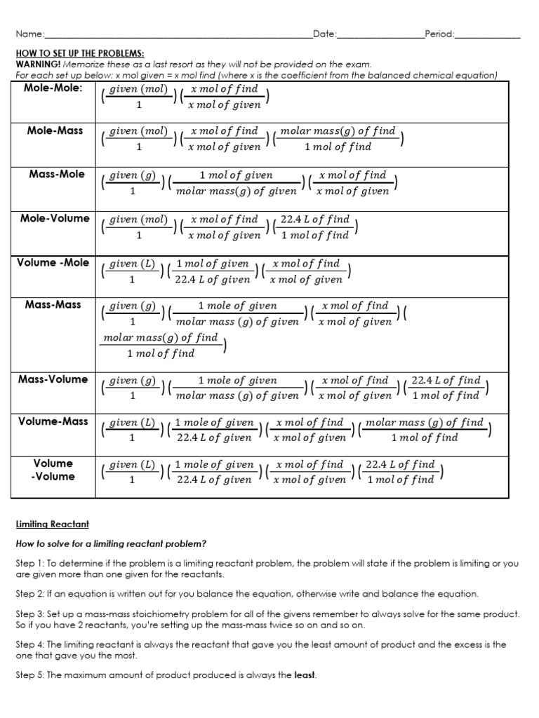 [Template] Joseph Stoich Review PDF Stoichiometry Chemistry