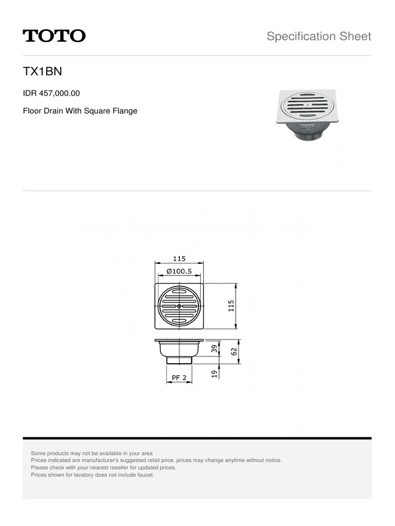 Toto TX1BN Floor Drain Overview | PDF