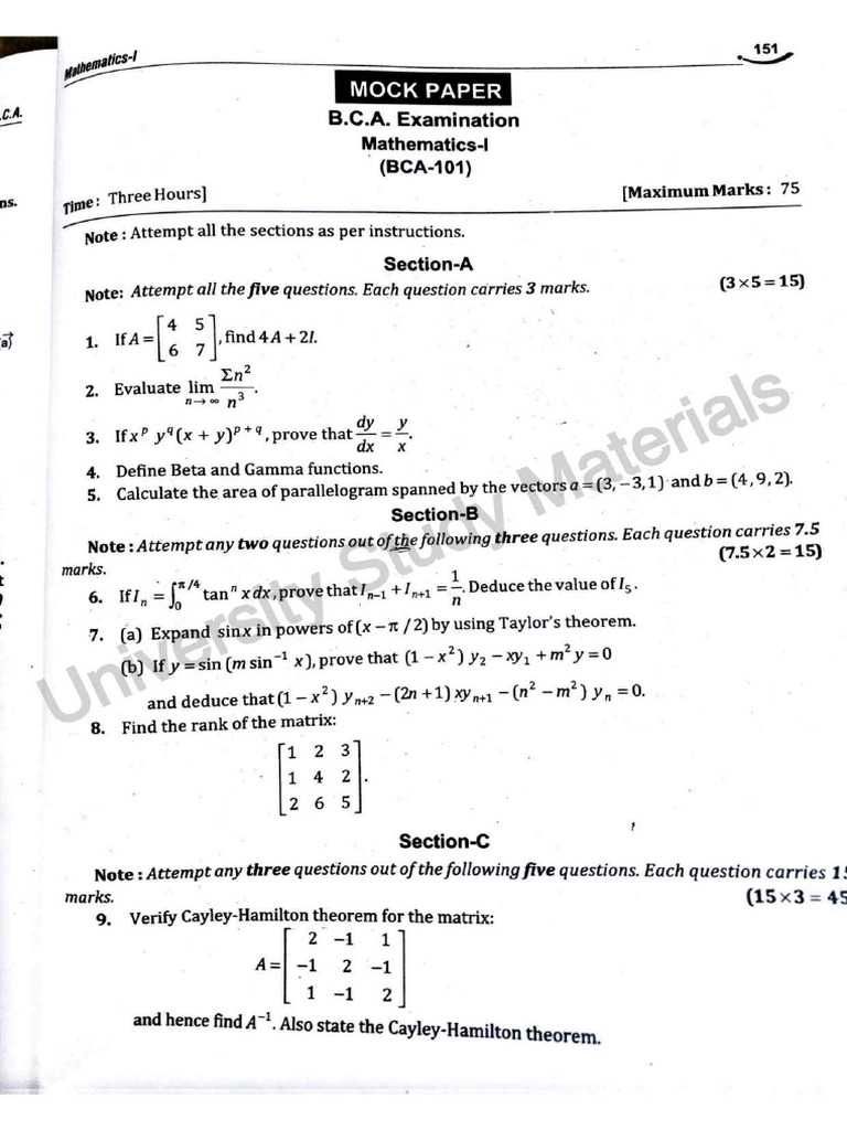 Mathematics-1 BCA | PDF
