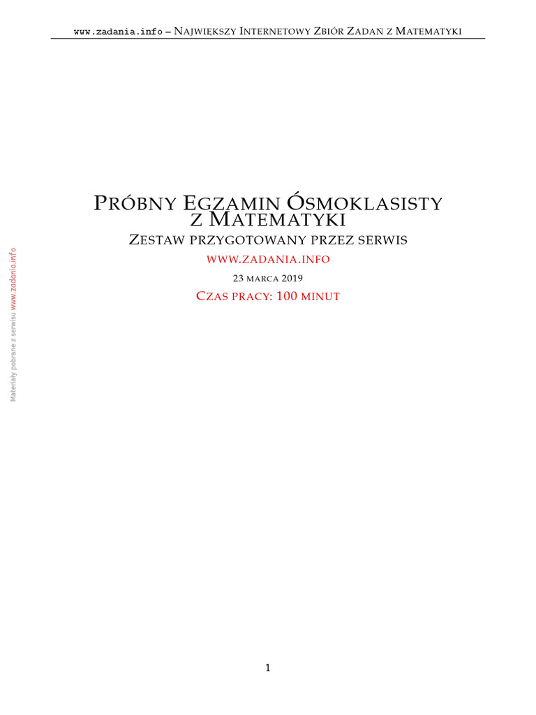 R bny Gzamin Smoklasisty Z Atematyki Estaw Przygotowany Przez Serwis PDF