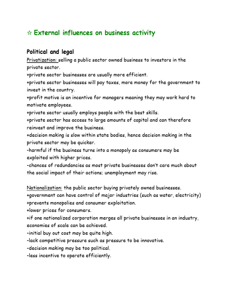 External Influences on Business Activity | PDF | Unemployment | Inflation
