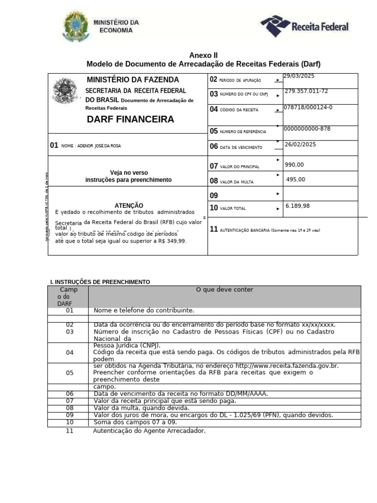 Instruções para Preenchimento do DARF | PDF | Brasil