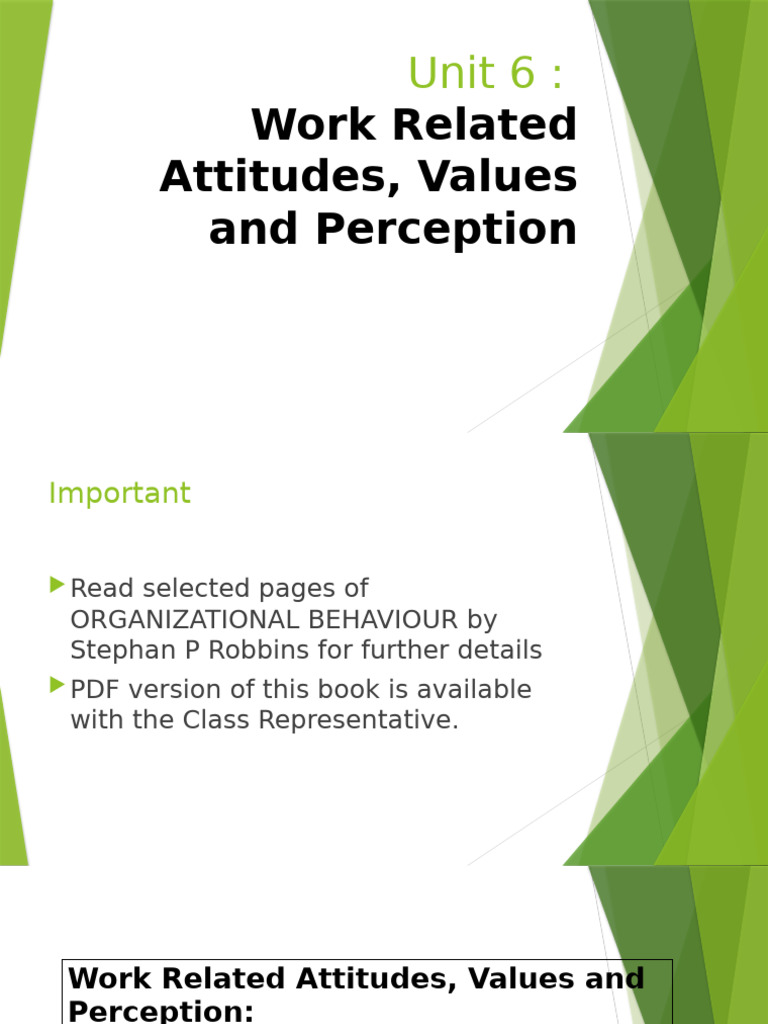 Work Attitudes, Values, and Perception | PDF | Attitude (Psychology ...