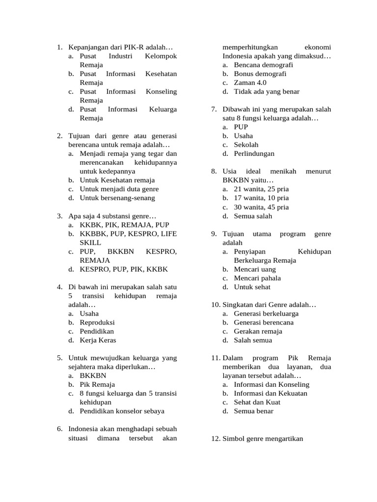 Kepanjangan PIK-R dan Tujuan Program Genre | PDF