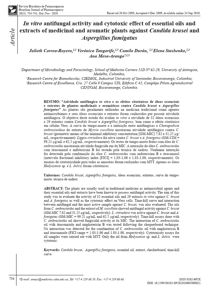 (2010) in Vitro Antifungal Activity and Cytotoxic Effect of Essential ...