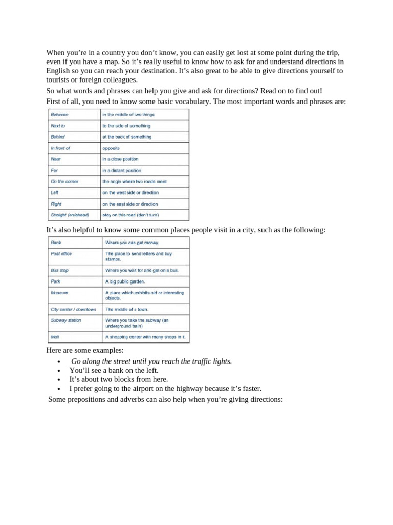 Asking and Giving Directions in English | PDF | Languages | Foreign ...