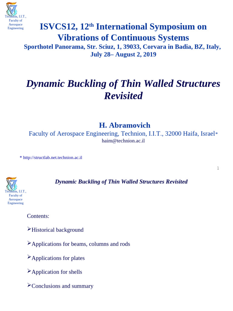 Presentation ISVCS12 Abramovich | PDF | Buckling | Beam (Structure)
