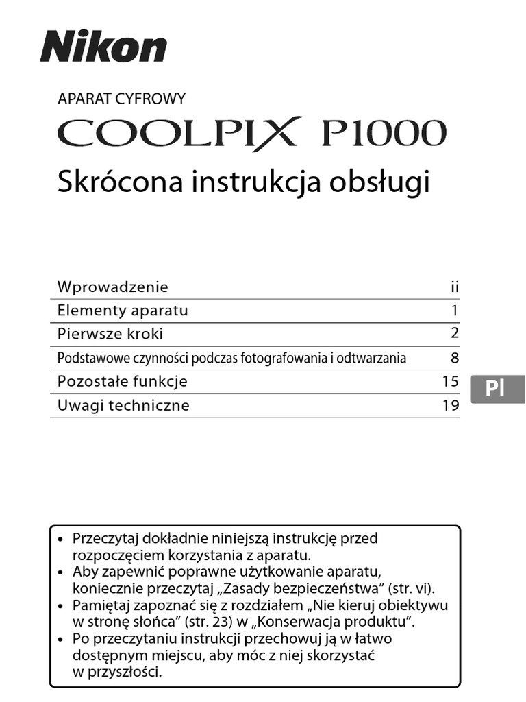 Nikkon Coolpix P1000 Skrócona Instrukcja | PDF