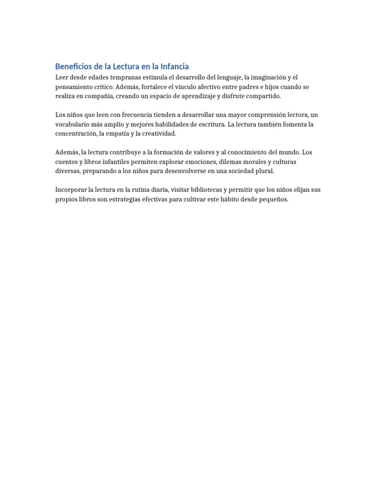 Documento 3 Beneficios de La Lectura en La Infancia Ampliado | PDF