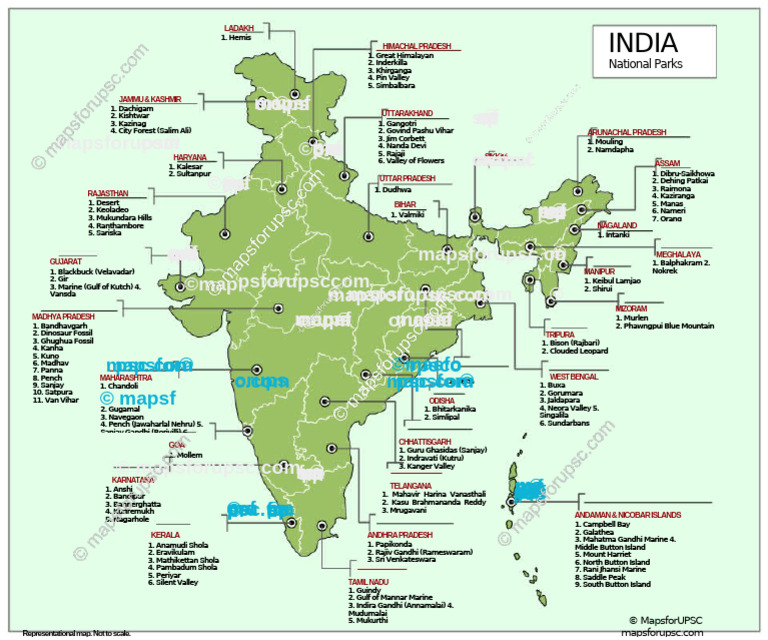 National Parks in India Map | PDF | Politics Of India | South Asia