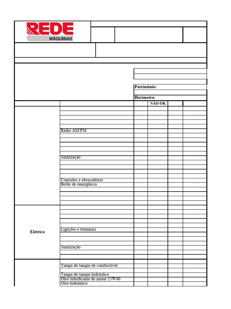 Check List Retro Escavadeira | PDF