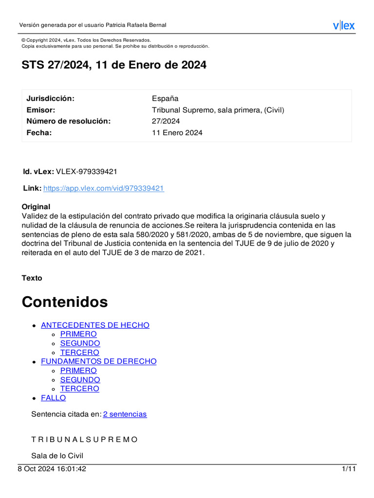 Sts 272024 11 de Enero de 2024 Tribunal Supremo | PDF | Hipotecas