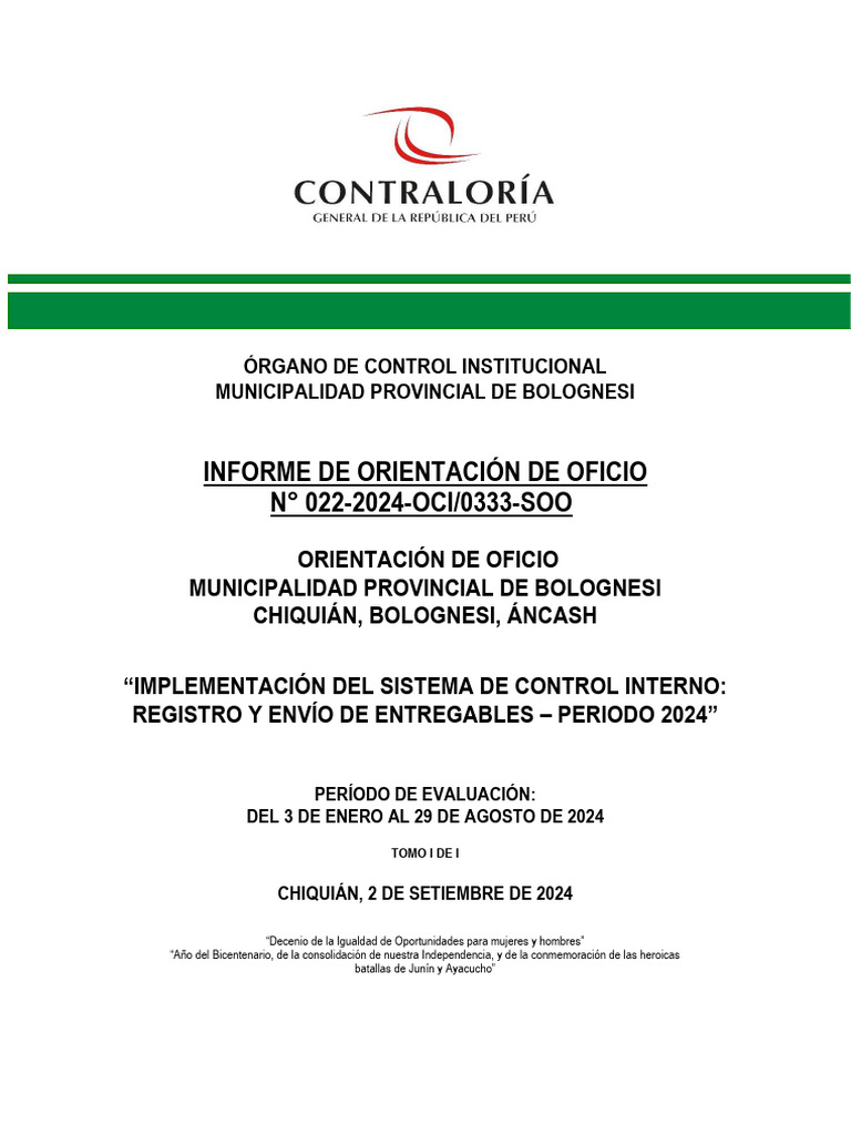 Informe sobre Control Interno 2024 Bolognesi | PDF | Gobierno