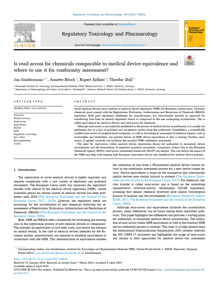 Is Read-Across For Chemicals Comparable To Medical Device Equivalence ...