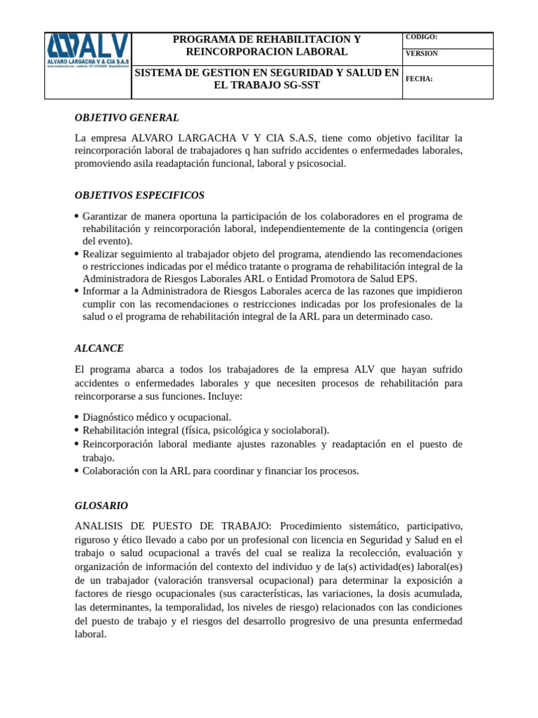 Programa de Rehabilitacion y Reincorporacion Laboral | PDF | Invalidez ...