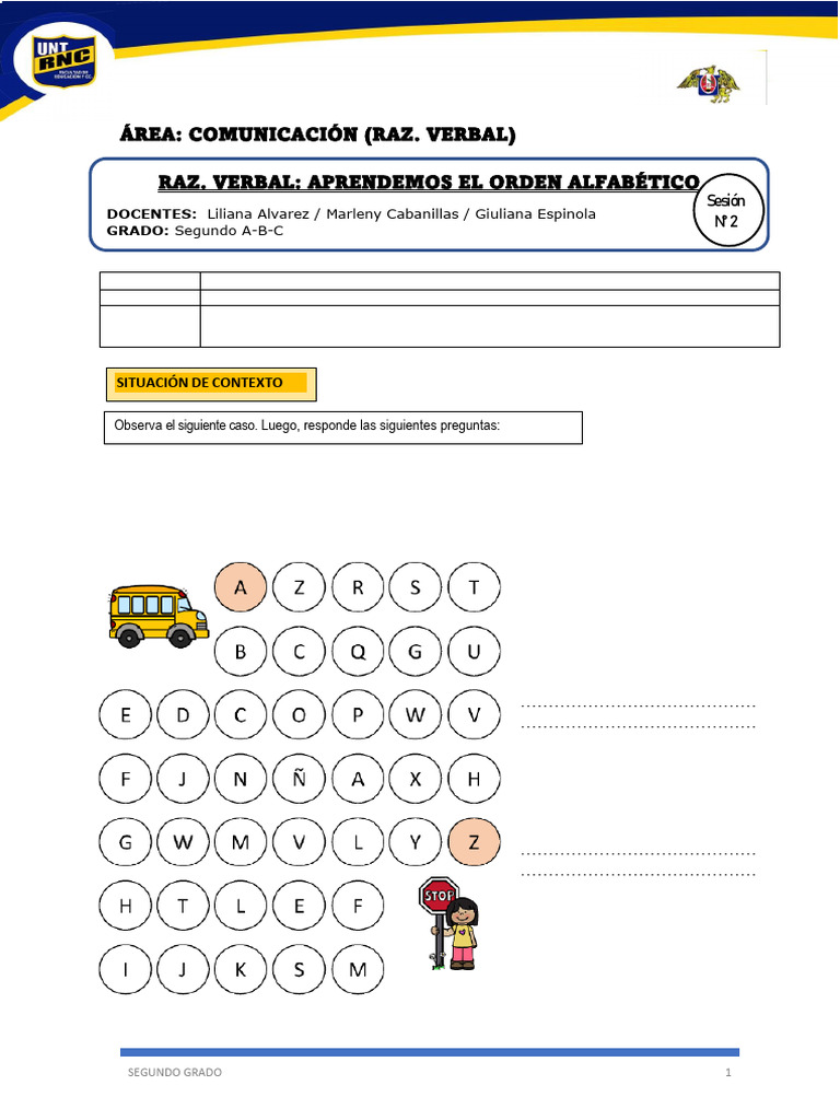 Ejercicios de Orden Alfabético 2° Grado | PDF