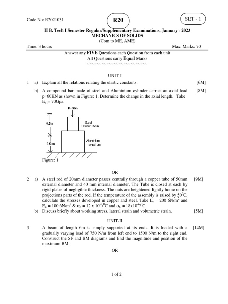 Mechanics of Solids Exam Questions | PDF | Bending | Beam (Structure)
