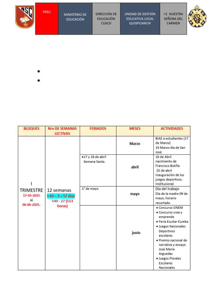 Calendario Cívico Escolar 2025 PDF | PDF | Fiestas cristianas y días ...