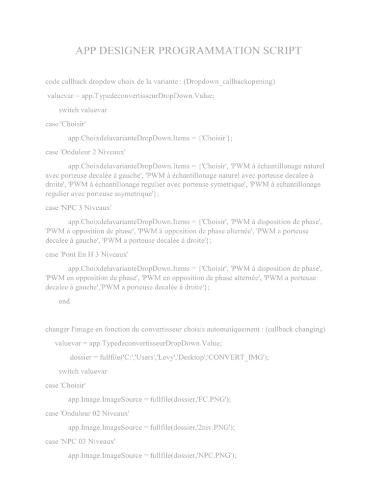 Script de Programmation pour App Designer | PDF