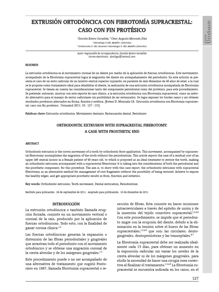 Extrusión ortodóncica y fibrotomía supracrestal | PDF | Boca | Anatomia