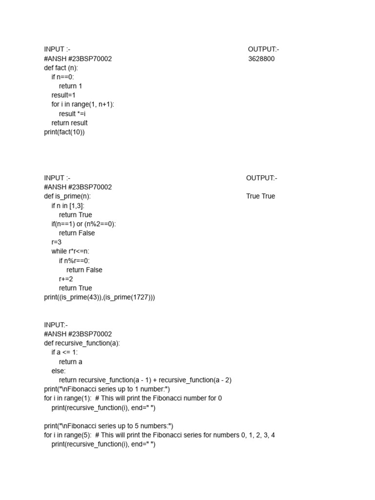 Python Functions for Factorial, Prime, Fibonacci | PDF