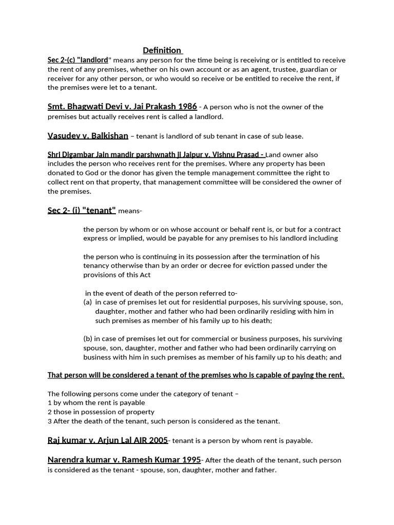 Definitions of Landlord and Tenant | PDF | Leasehold Estate | Lease